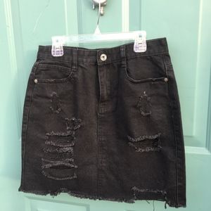 Black Ripped Jean Mini Skirt